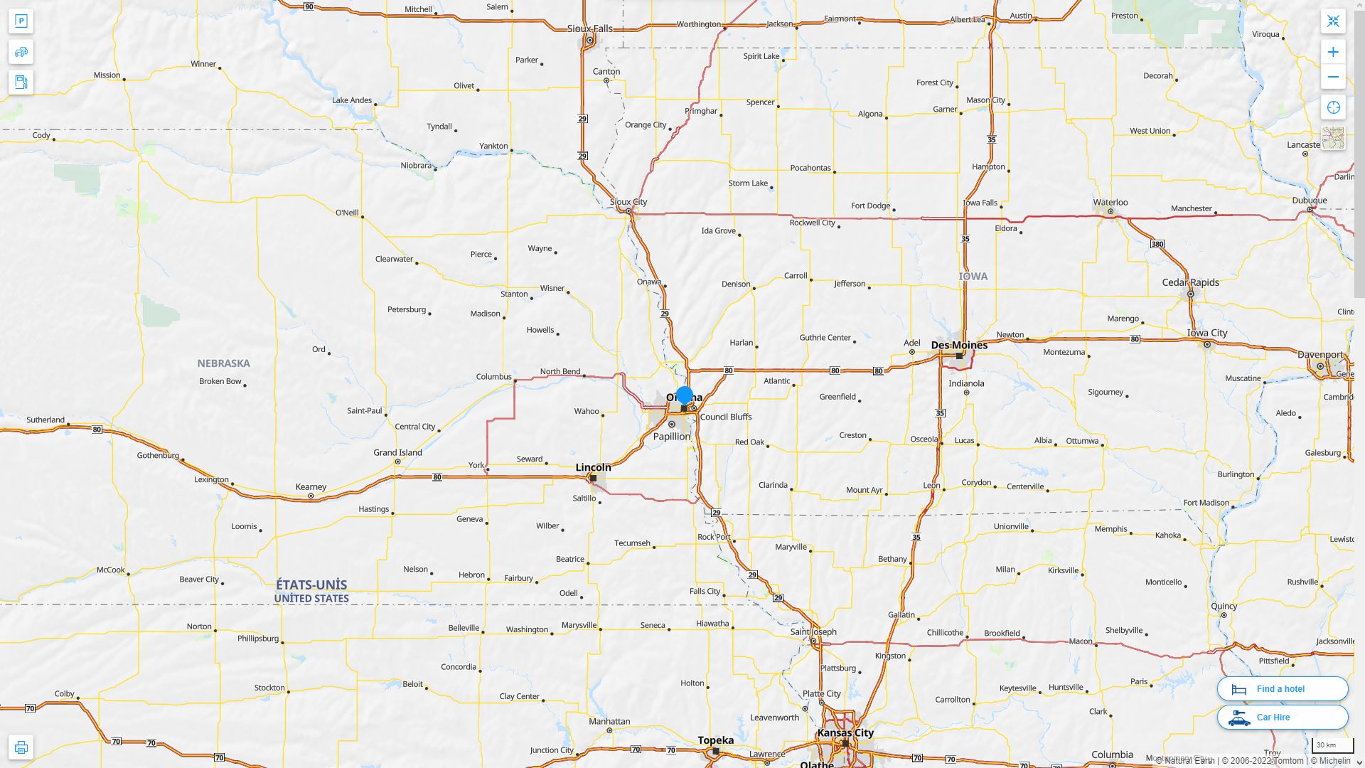 Omaha Nebraska Highway and Road Map